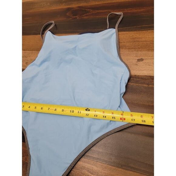 Aerie Apron One Piece Swimsuit Monokini Light Blue Low Back High Leg Size XL - Picture 7 of 9